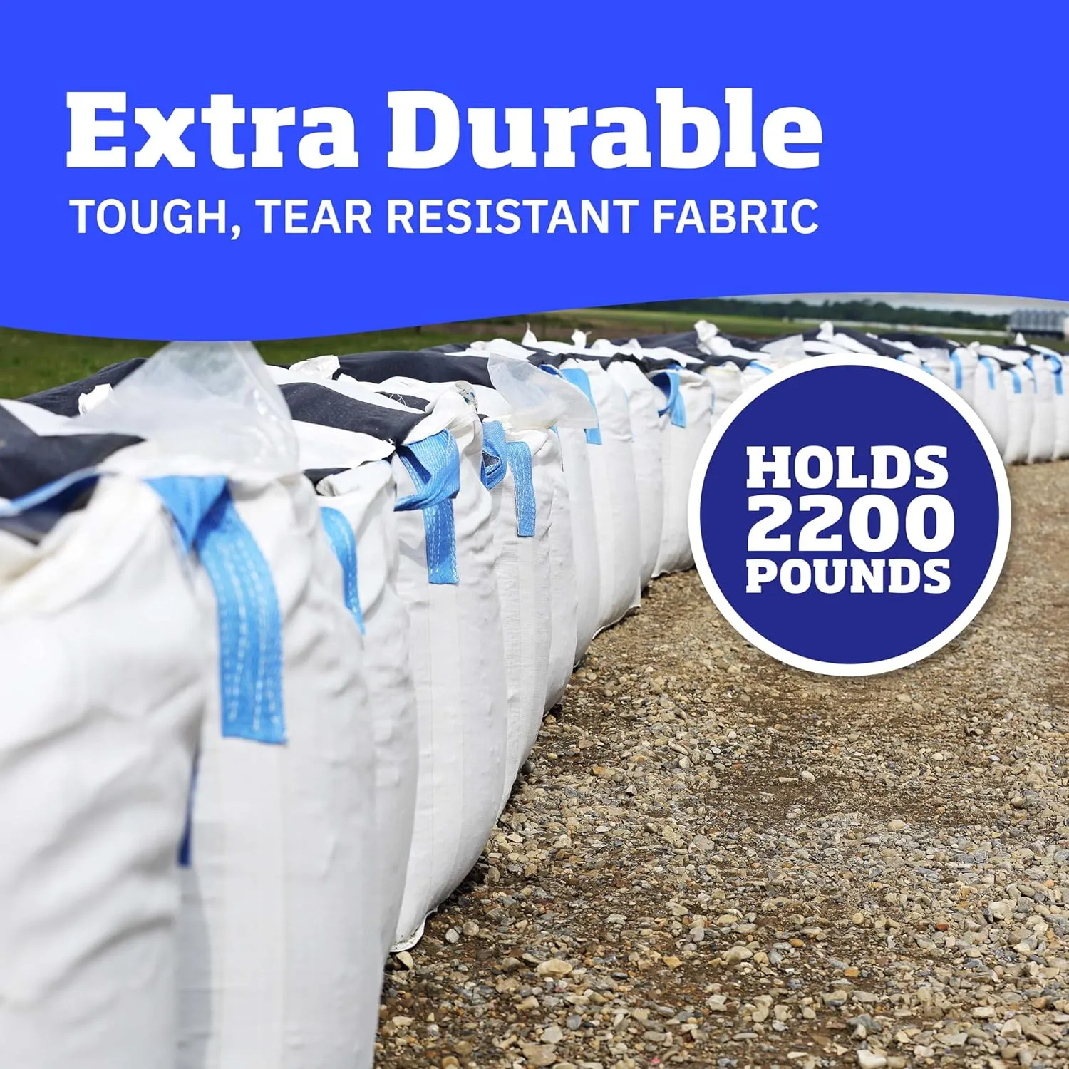 DURASACK Heavy Duty Builder's Bulk Bags 200-Gallon White Woven Polypropylene Contractor Trash Bags for Demo and Construction, Holds up to 2200 lbs, Flap Top