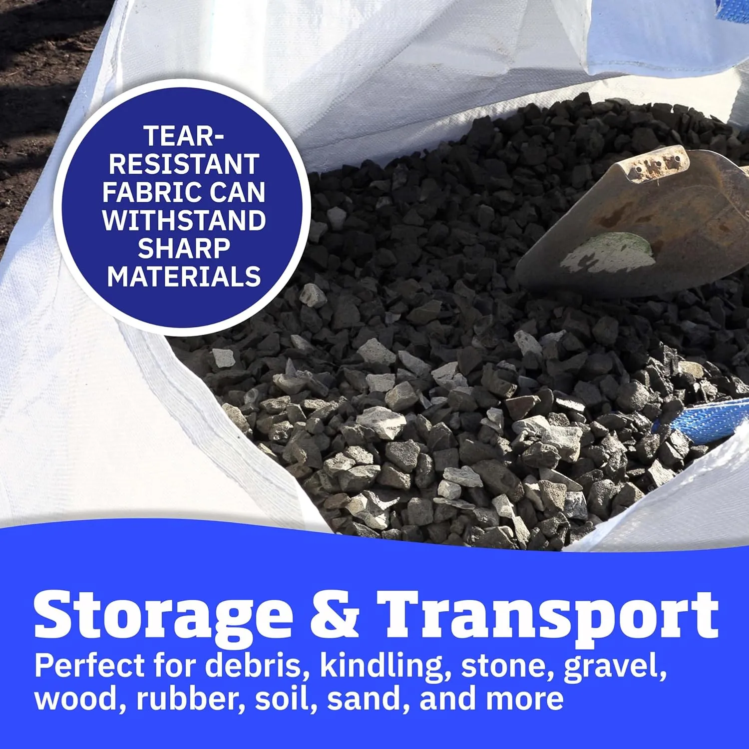 DURASACK Heavy Duty Builder's Bulk Bags 200-Gallon White Woven Polypropylene Contractor Trash Bags for Demo and Construction, Holds up to 2200 lbs, Flap Top