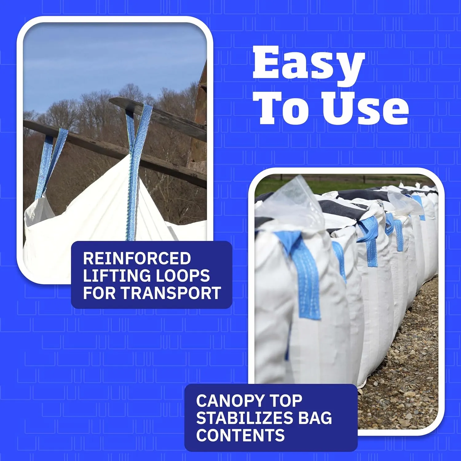 DURASACK Heavy Duty Builder's Bulk Bags 200-Gallon White Woven Polypropylene Contractor Trash Bags for Demo and Construction, Holds up to 2200 lbs, Flap Top