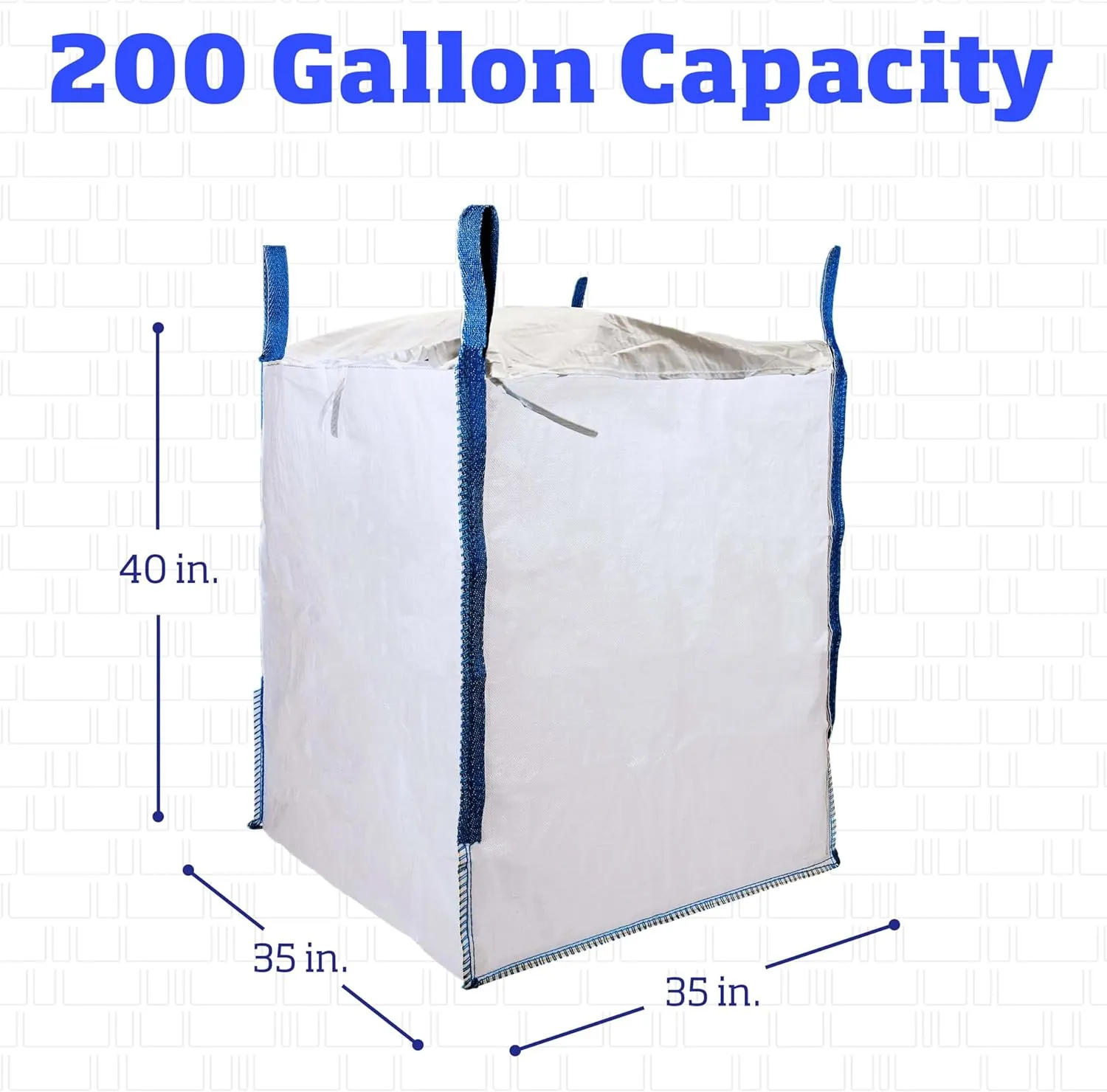 DURASACK Heavy Duty Builder's Bulk Bags 200-Gallon White Woven Polypropylene Contractor Trash Bags for Demo and Construction, Holds up to 2200 lbs, Flap Top