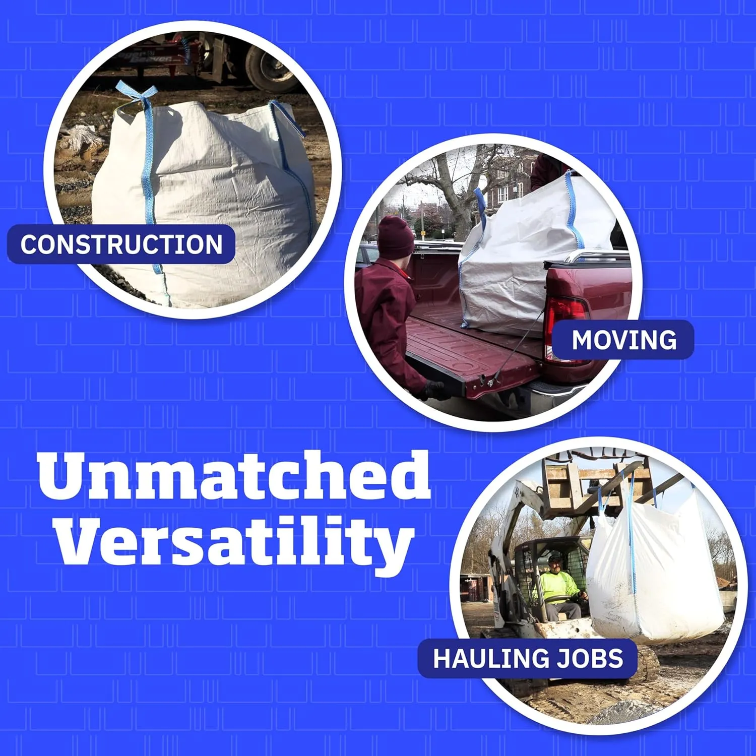 DURASACK Heavy Duty Builder's Bulk Bags 200-Gallon White Woven Polypropylene Contractor Trash Bags for Demo and Construction, Holds up to 2200 lbs, Flap Top