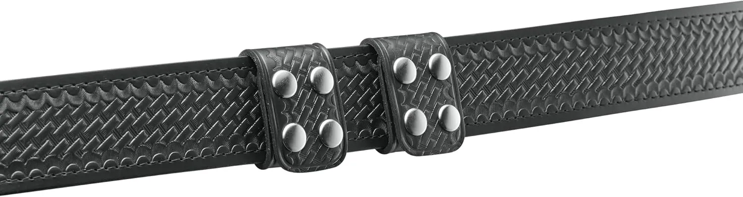 Duty Belt Keeper Double Width 1.75 inch with Double Snap Closure Genuine Leather for Belts 2 1/4 inch Wide, 2 Pack