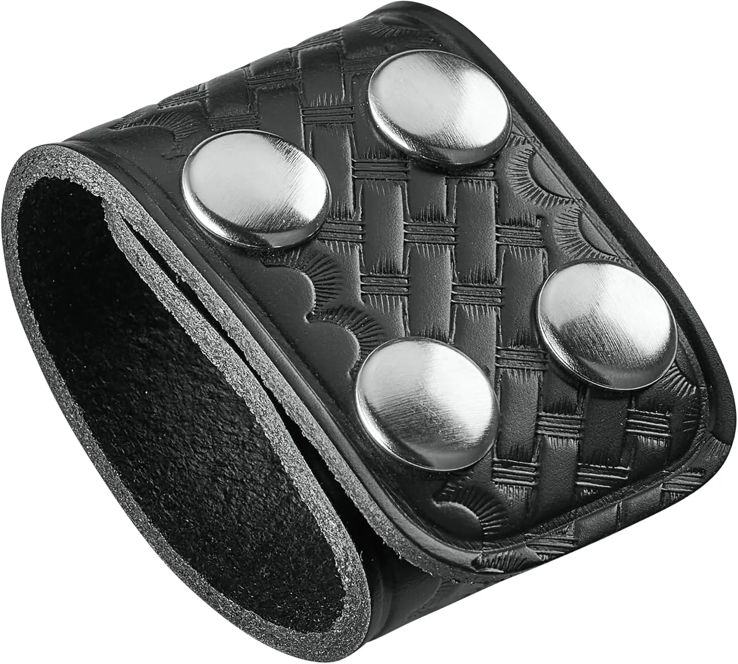 Duty Belt Keeper Double Width 1.75 inch with Double Snap Closure Genuine Leather for Belts 2 1/4 inch Wide, 2 Pack