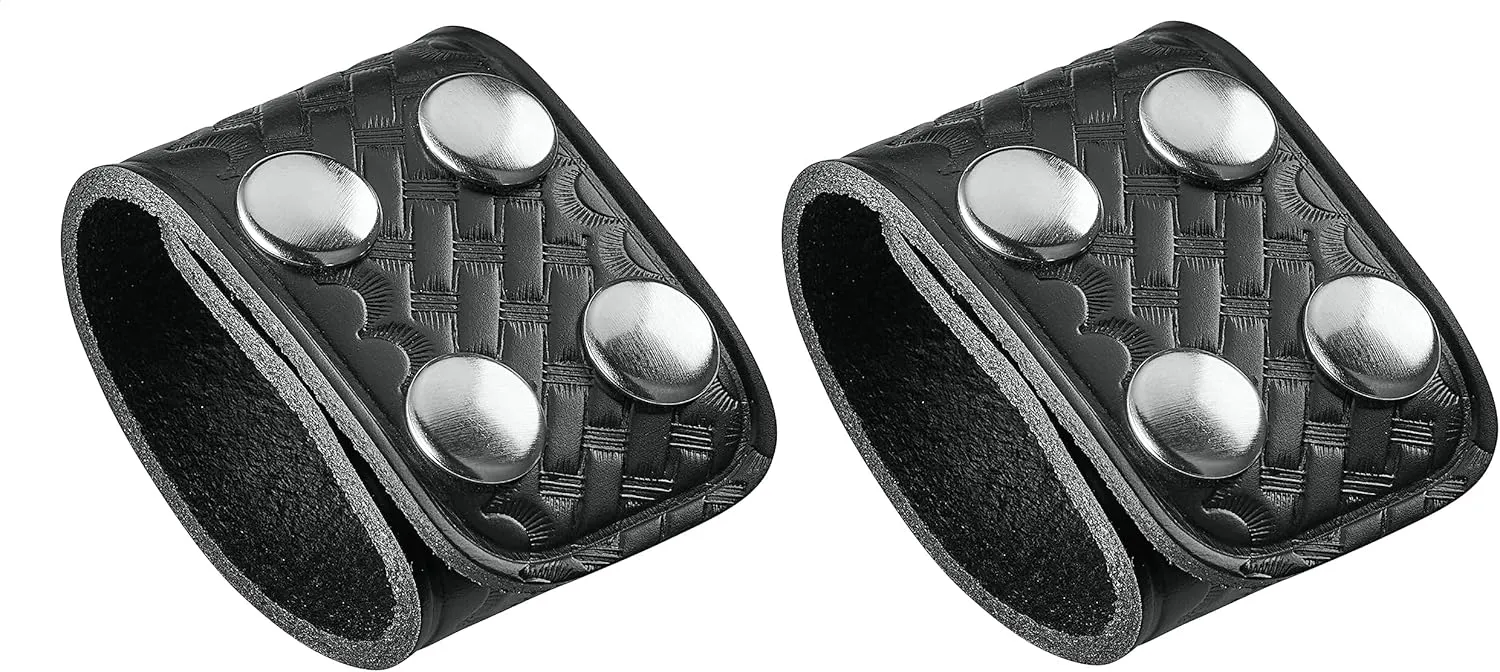 Duty Belt Keeper Double Width 1.75 inch with Double Snap Closure Genuine Leather for Belts 2 1/4 inch Wide, 2 Pack