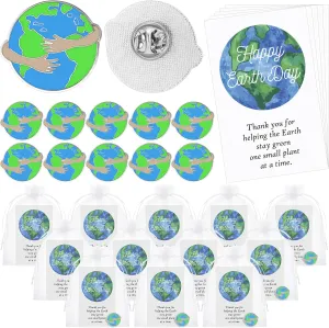 Earth Day Pins Thank You Gift Earth Day Lapel Brooches with Card Organza Bag for National Green Week Party Favor
