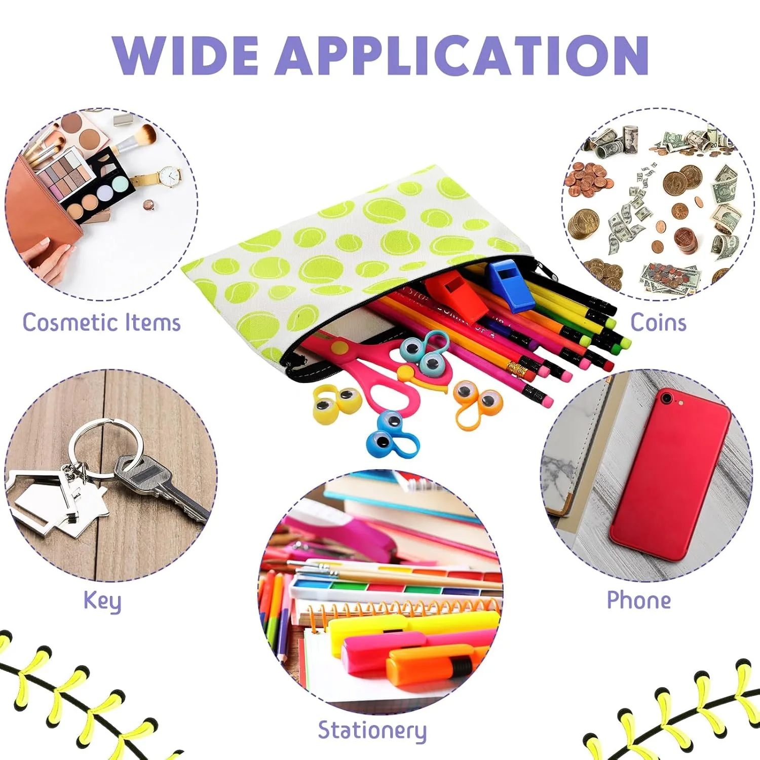 Eccliy 20 Pcs Tennis Makeup Bags Bulk Sport Team Gifts Tennis Cosmetic Bag Accessories for Women Toiletry Zipper Pouch Travel Canvas Gifts Stuff for Party Team Players Lover