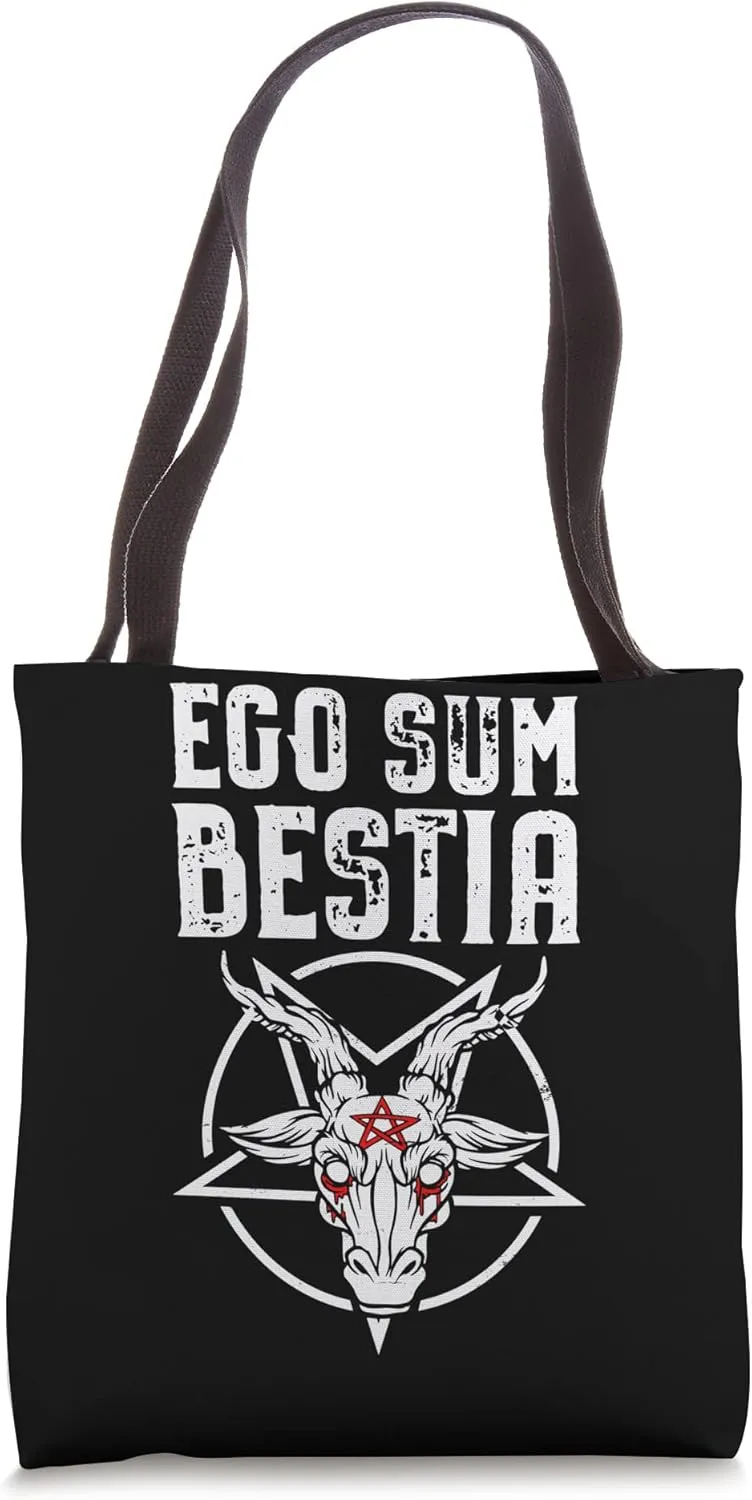 EGO SUM BESTIA - I AM THE BEAST Baphomet Satanic Pentagram Tote Bag