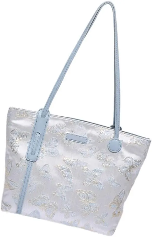 Elegant Embroidery Butterfly Handbag Large Capacity Canvas Top Handle Bags for Women Casual Shoulder Bags Satchel