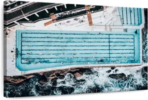 Elephant Stock - Bondi Icebergs Swimming Pool Wall Art - Horizontal Canvas Wall Art - Living Room Wall Decor - Photography Beach Canvas Art - Blue And Black Decor - 30" x 20"