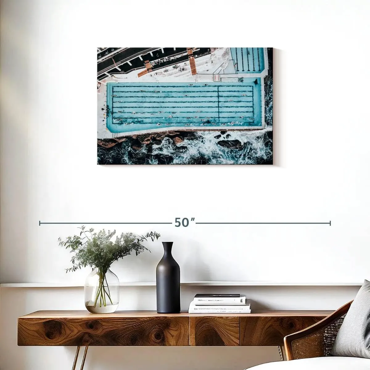 Elephant Stock - Bondi Icebergs Swimming Pool Wall Art - Horizontal Canvas Wall Art - Living Room Wall Decor - Photography Beach Canvas Art - Blue And Black Decor - 30" x 20"