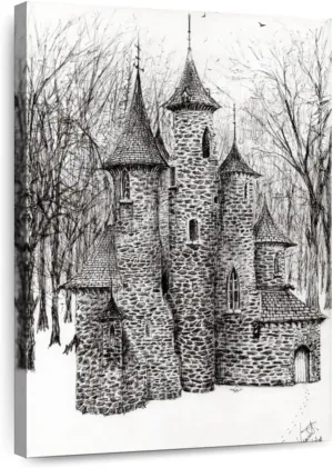 Elephant Stock - Gatehouse Of The Castle In Forest Of Findhorn Wall Art - Vertical Canvas Wall Art - Living Room Wall Decor - Drawing Castles Canvas Art - White And Gray Decor by Vincent Alexander Booth - 32" x 48"