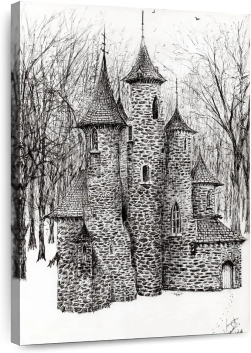 Elephant Stock - Gatehouse Of The Castle In Forest Of Findhorn Wall Art - Vertical Canvas Wall Art - Living Room Wall Decor - Drawing Castles Canvas Art - White And Gray Decor by Vincent Alexander Booth - 32" x 48"