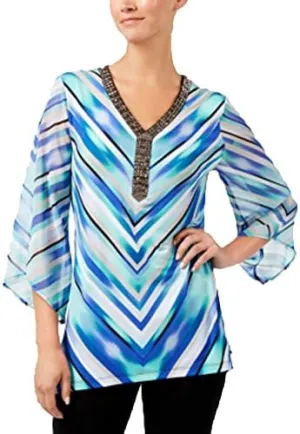 Embellished Chiffon Top Chevron Blur S