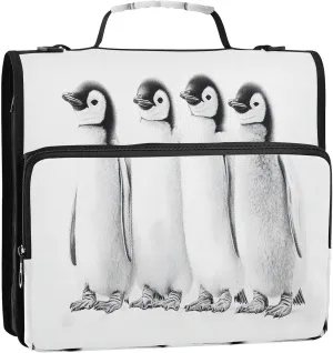 Emperor Penguin Zipper Binder 3 Ring with Shoulder Strap and Handle Trapper Keeper Multiple Pockets Expanding File Folder Organizer