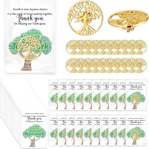 Employee Appreciation Gifts Bulk Inspirational Tree Lapel Pin with Thank You Cards Organza Bags Team Appreciation Building Recognition Gifts for Office Staff Coworker School Student