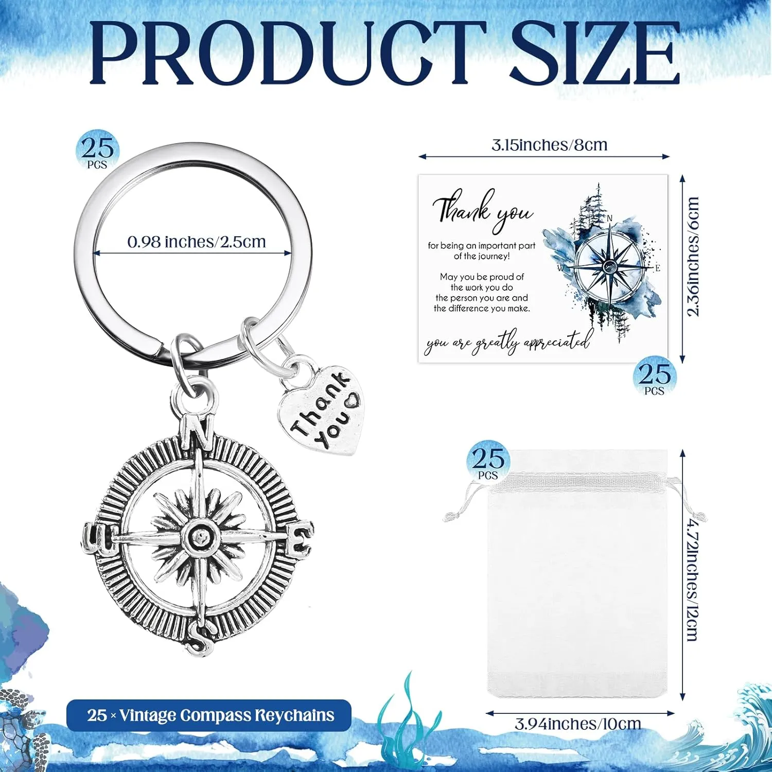 Employee Appreciation Gifts in Bulk Christmas Thank You Gifts for Coworkers Keychain with Thank You Card Organza Bag