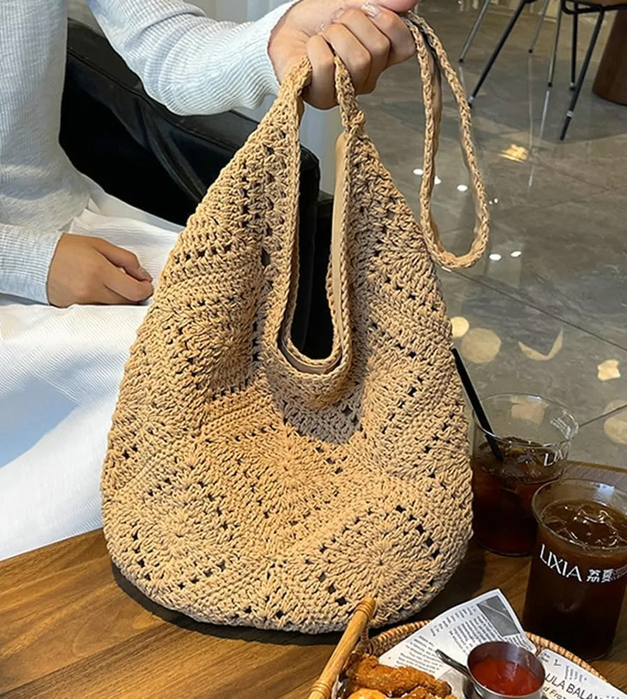 Epsion 2025 Women's Woven Tote Bag Handbag Summer Straw Flower Shoulder Bag Hobo Purse Travel