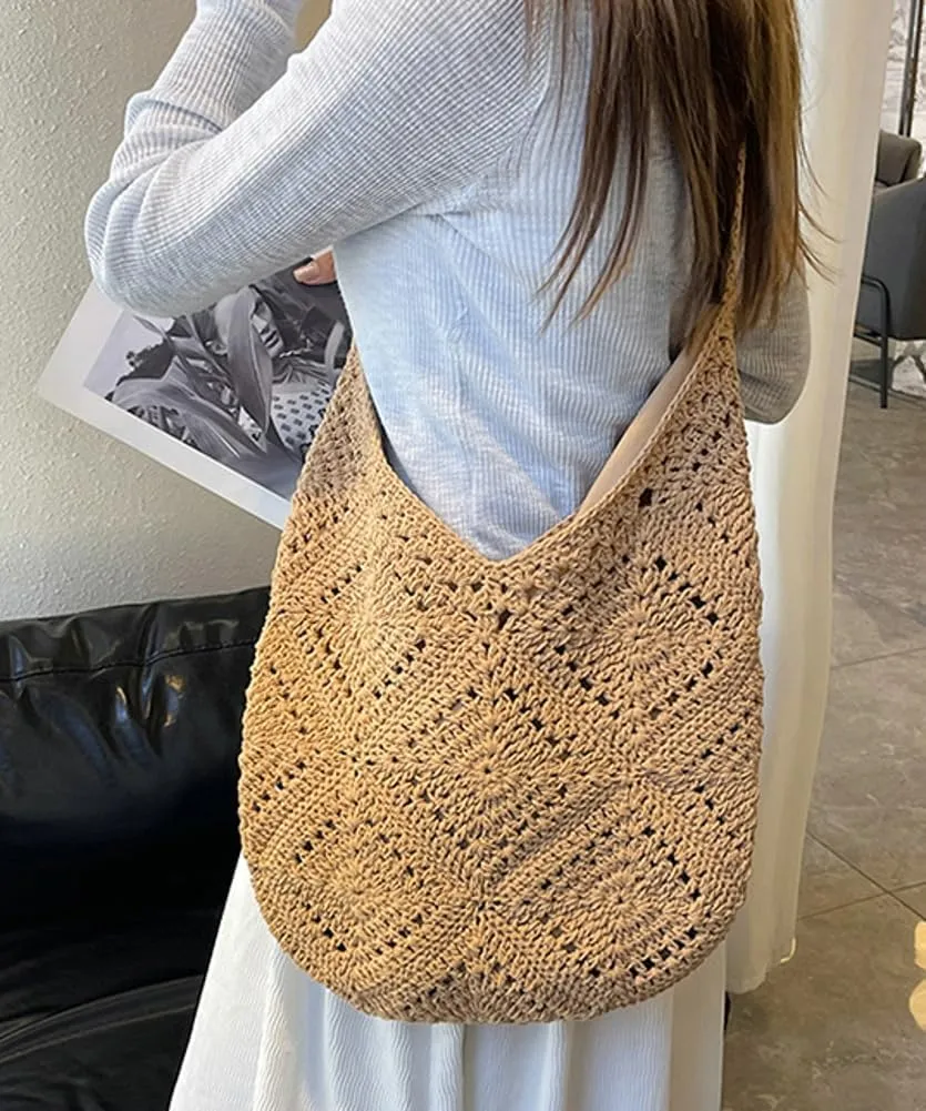 Epsion 2025 Women's Woven Tote Bag Handbag Summer Straw Flower Shoulder Bag Hobo Purse Travel