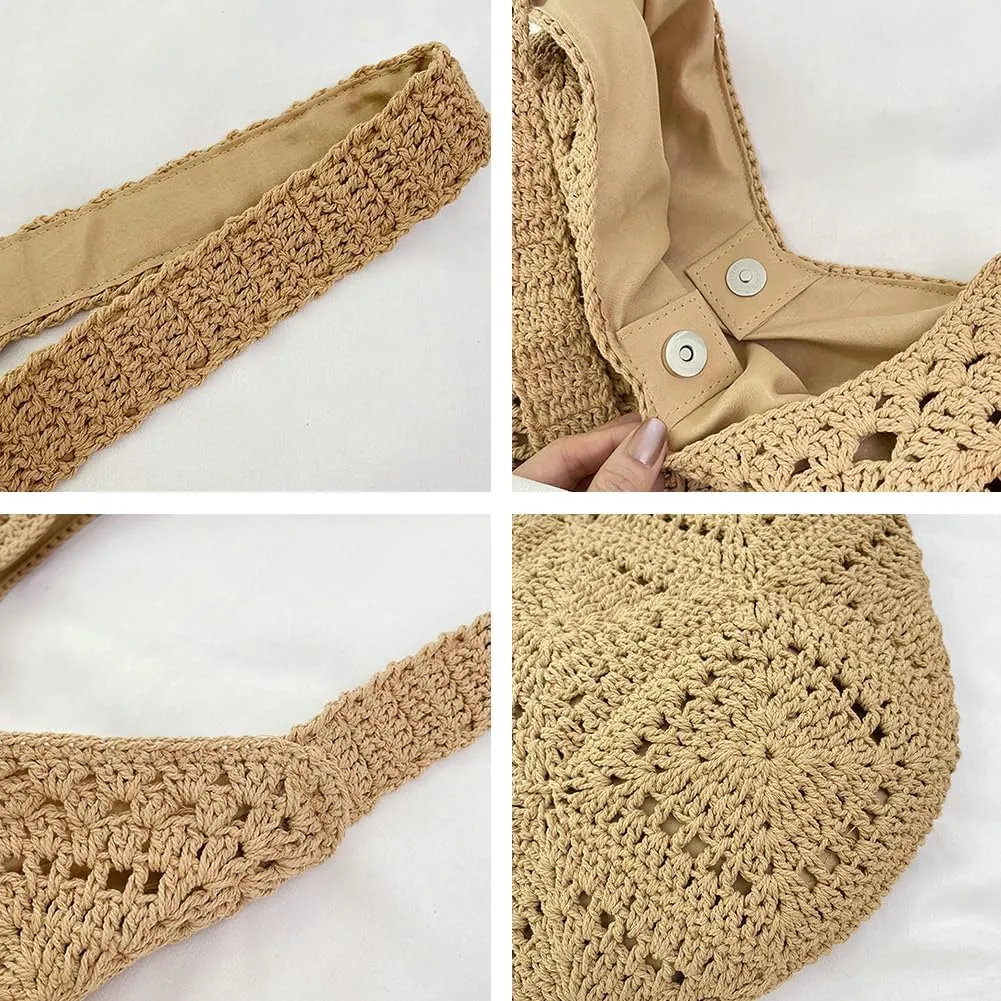 Epsion 2025 Women's Woven Tote Bag Handbag Summer Straw Flower Shoulder Bag Hobo Purse Travel