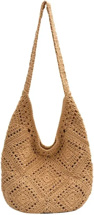 Epsion 2025 Women's Woven Tote Bag Handbag Summer Straw Flower Shoulder Bag Hobo Purse Travel