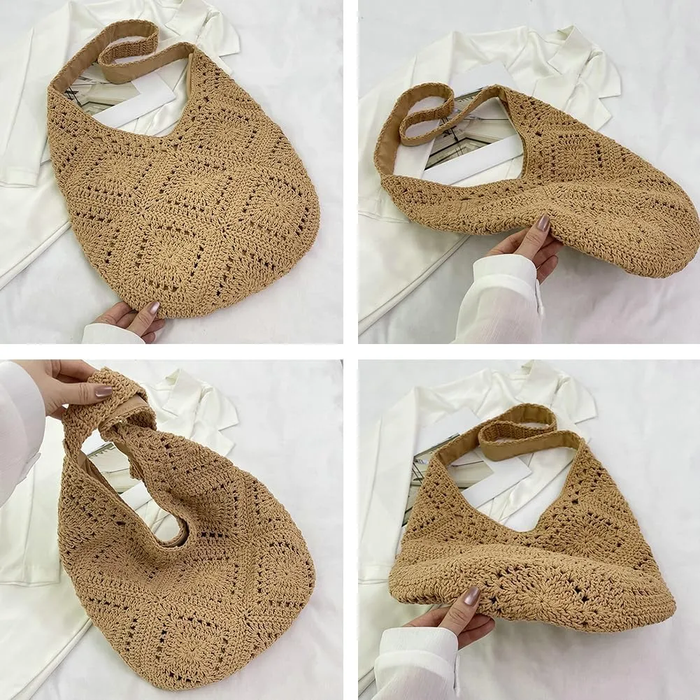 Epsion 2025 Women's Woven Tote Bag Handbag Summer Straw Flower Shoulder Bag Hobo Purse Travel