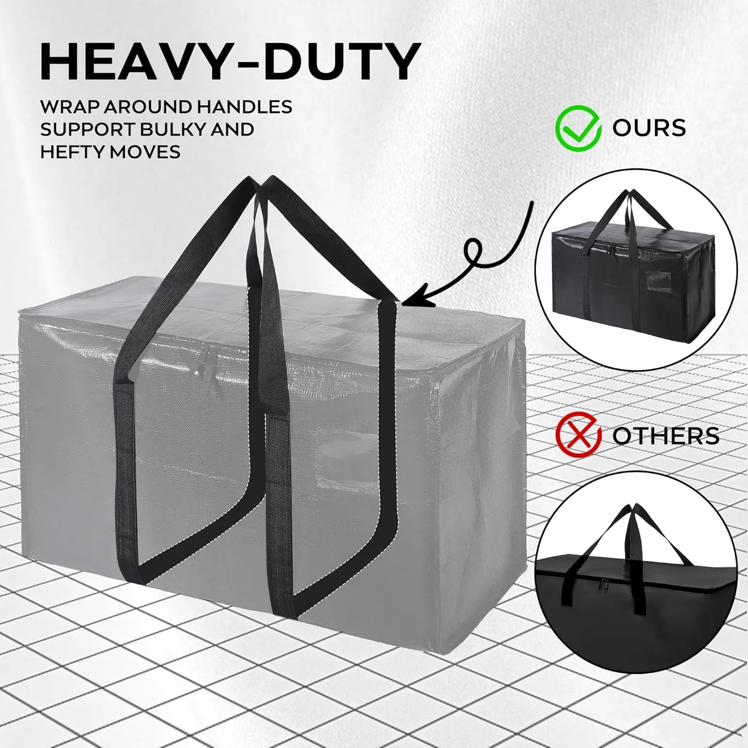 Extra Large Moving Bags, 6 Pack Black Heavy Duty Totes For Storage with Wrap Around Handles, Storage Bags for Space Saving, Alternative to Boxes & Bins