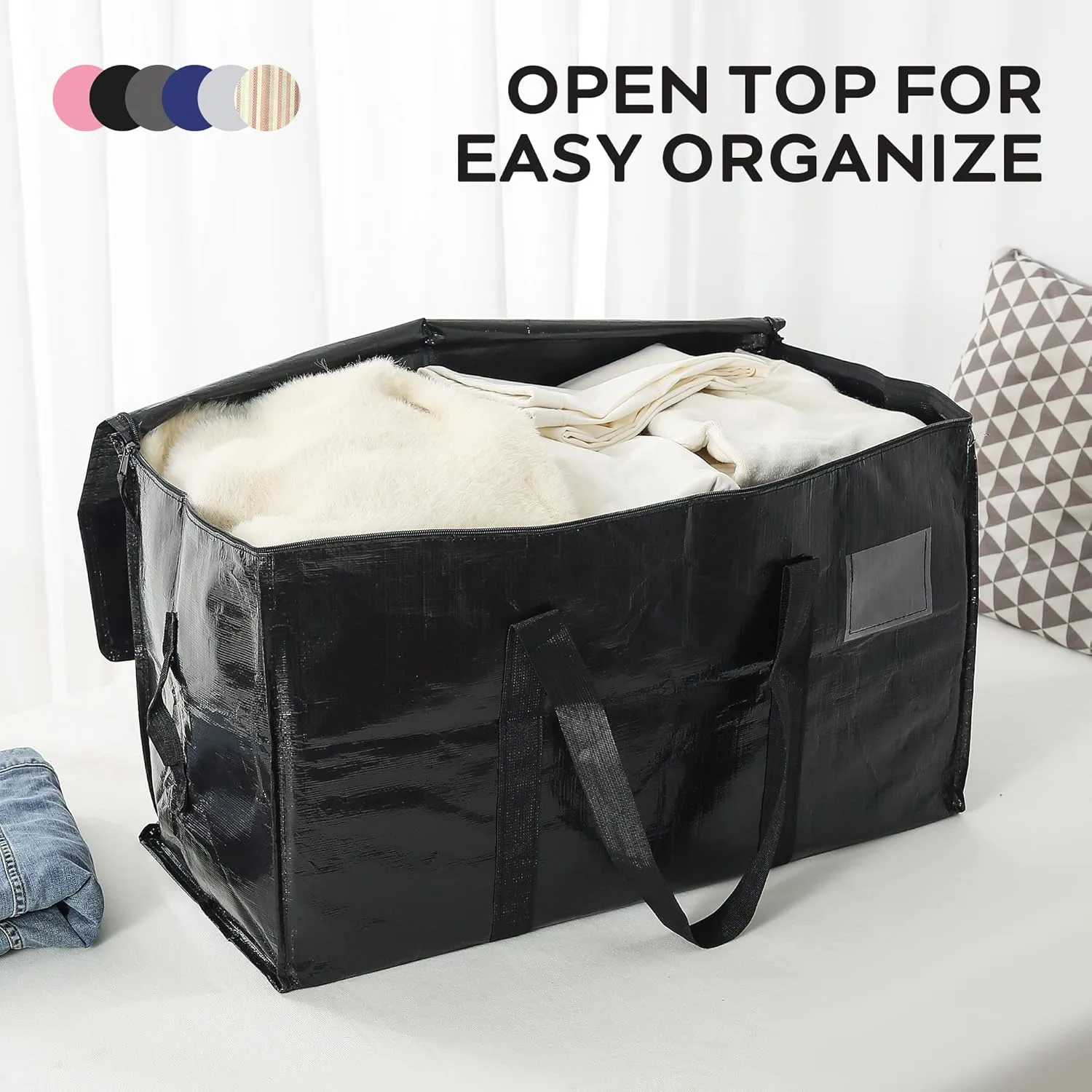 Extra Large Moving Bags, 6 Pack Black Heavy Duty Totes For Storage with Wrap Around Handles, Storage Bags for Space Saving, Alternative to Boxes & Bins