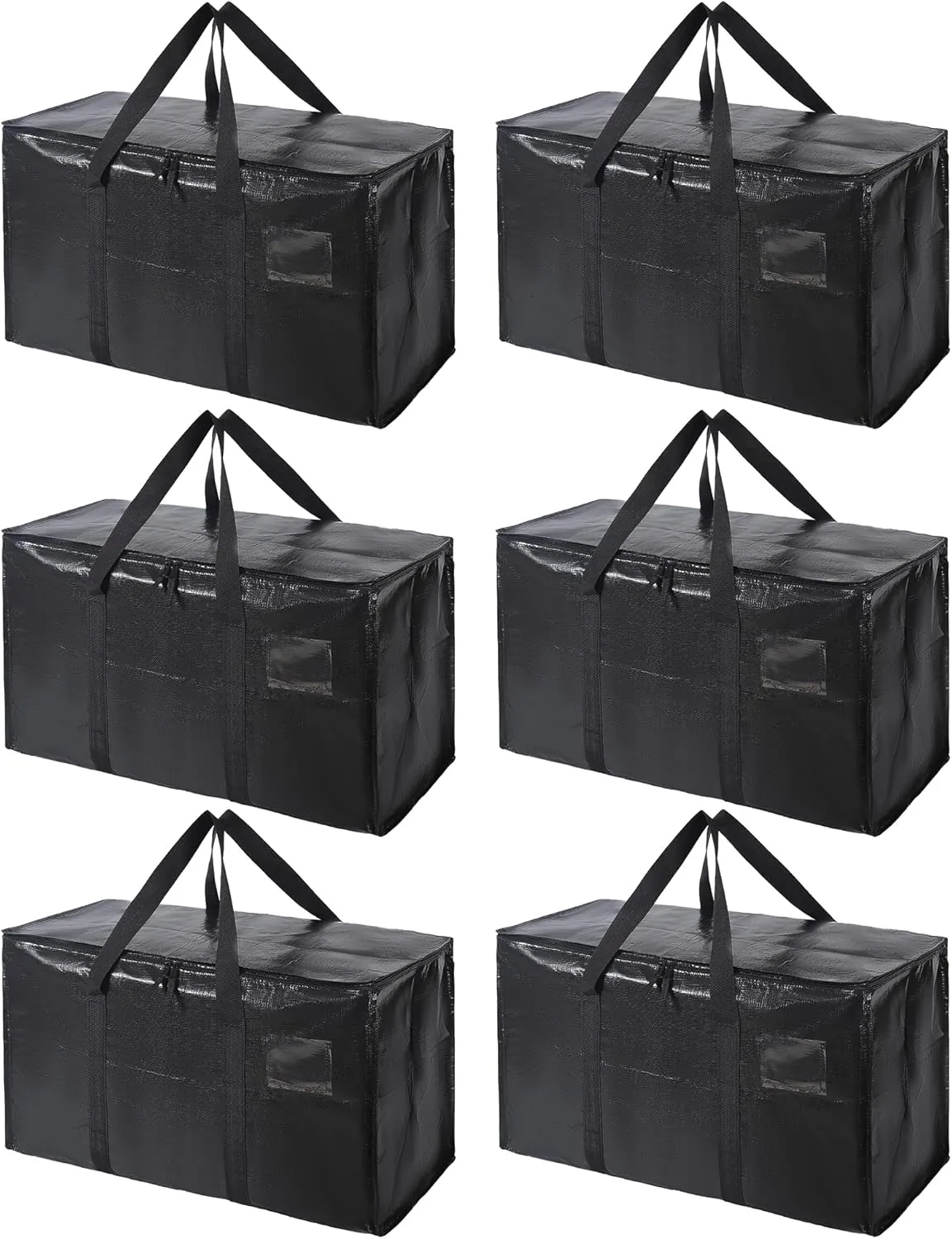 Extra Large Moving Bags, 6 Pack Black Heavy Duty Totes For Storage with Wrap Around Handles, Storage Bags for Space Saving, Alternative to Boxes & Bins