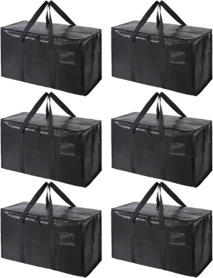 Extra Large Moving Bags, 6 Pack Black Heavy Duty Totes For Storage with Wrap Around Handles, Storage Bags for Space Saving, Alternative to Boxes & Bins