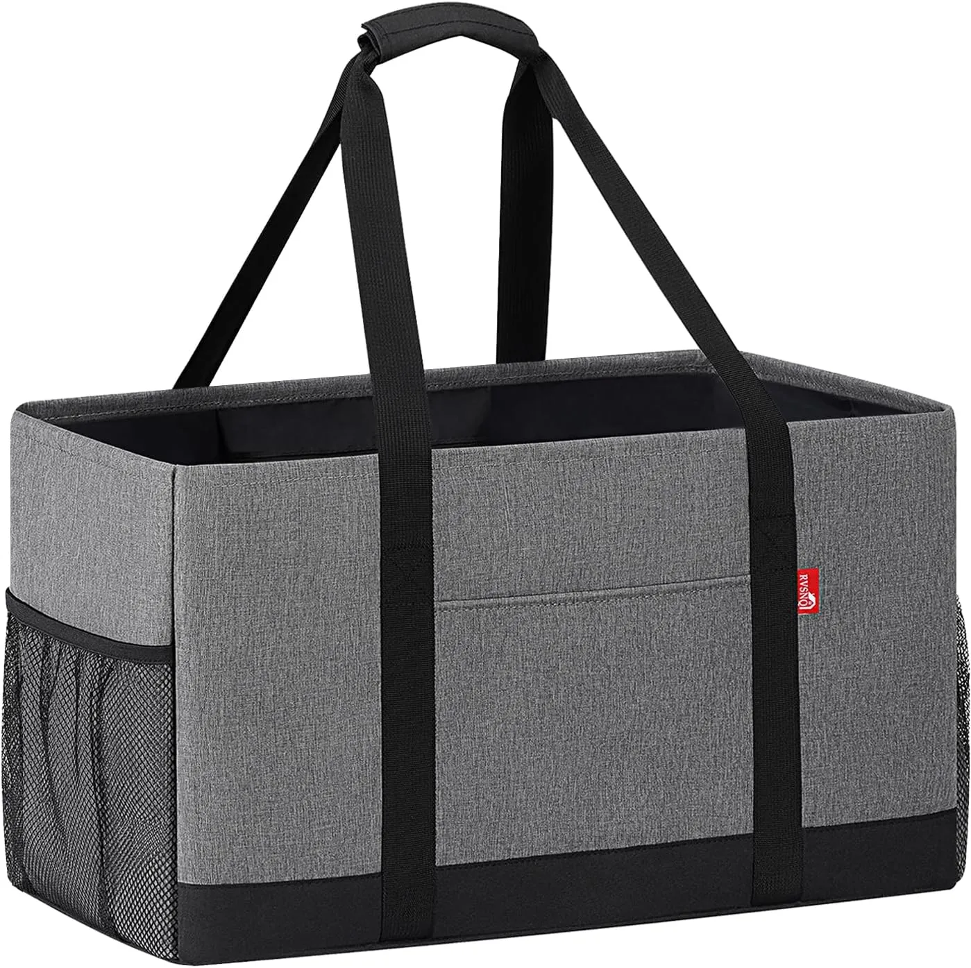 Extra Large Utility Tote Bag, Foldable Reusable Grocery Bags with Metal Wire Frame & Reinforced Bottom Board, Stand Up Large Utility Tote for Shopping, Beach Bag, Laundry, Car (Grey)