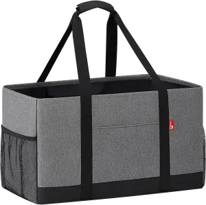 Extra Large Utility Tote Bag, Foldable Reusable Grocery Bags with Metal Wire Frame & Reinforced Bottom Board, Stand Up Large Utility Tote for Shopping, Beach Bag, Laundry, Car (Grey)