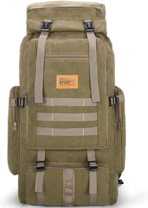 Eysee Backpack, Canvas Trekking Backpack, Camping Hiking Backpack for Men, Khaki, 80L