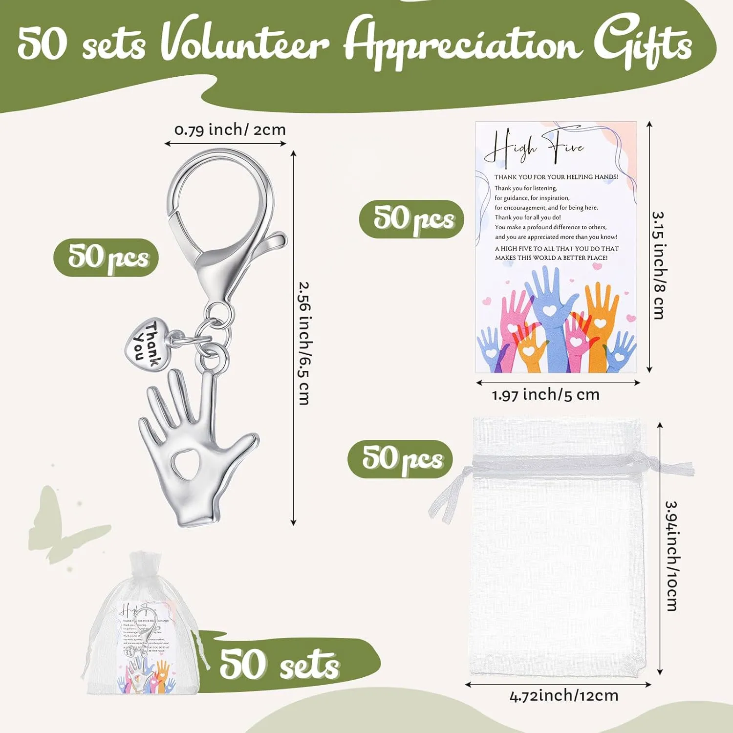 Faccito Employee Appreciation Gifts High Five Hand Keychains Thank You Gift for Volunteer Social Worker Teacher Coworker
