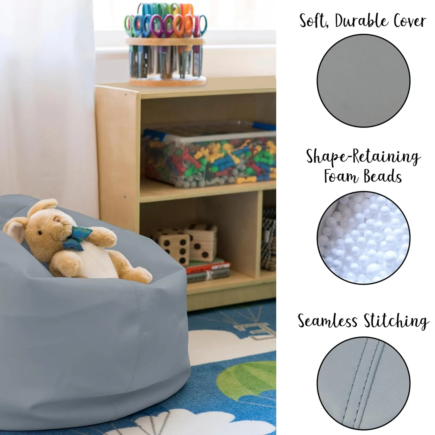 Factory Direct Partners 10477-GYLG SoftScape Classic 26" Junior Bean Bag Chair, Furniture for Kids, Perfect for Reading, Playing Video Games, Alternative Seating for Classrooms, Gray/Light Gray