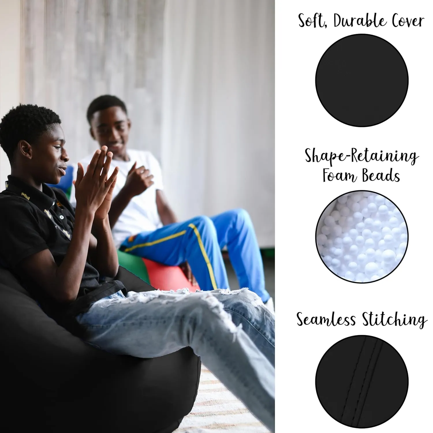 Factory Direct Partners 10478-BK SoftScape Classic 35" Junior Bean Bag Chair, Furniture for Kids, Libraries or Home - Black