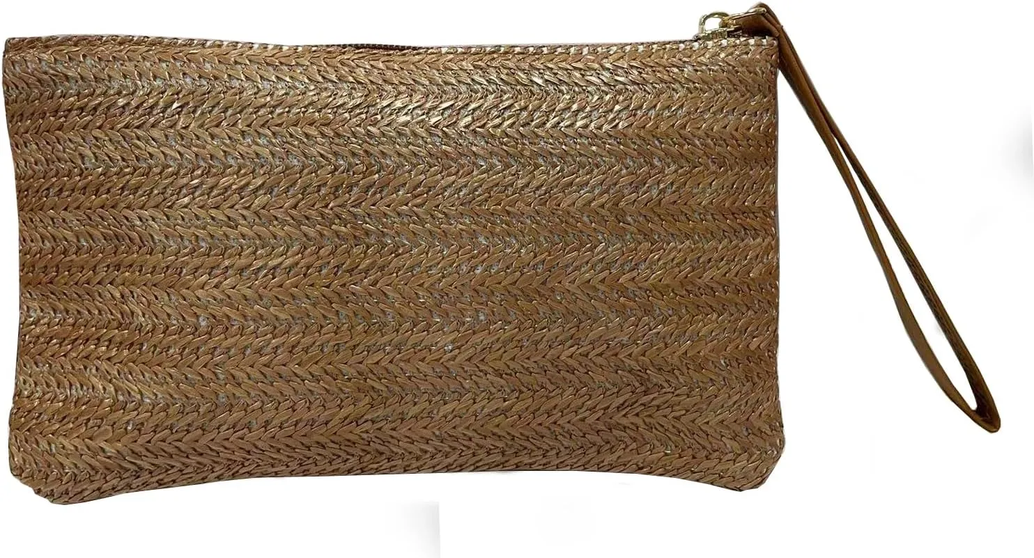 FairyCity Straw Clutch Purse for Women 2024, Bohemian Summer Woven Beach Straw Purse Zipper Wristlet Wallets Handbag