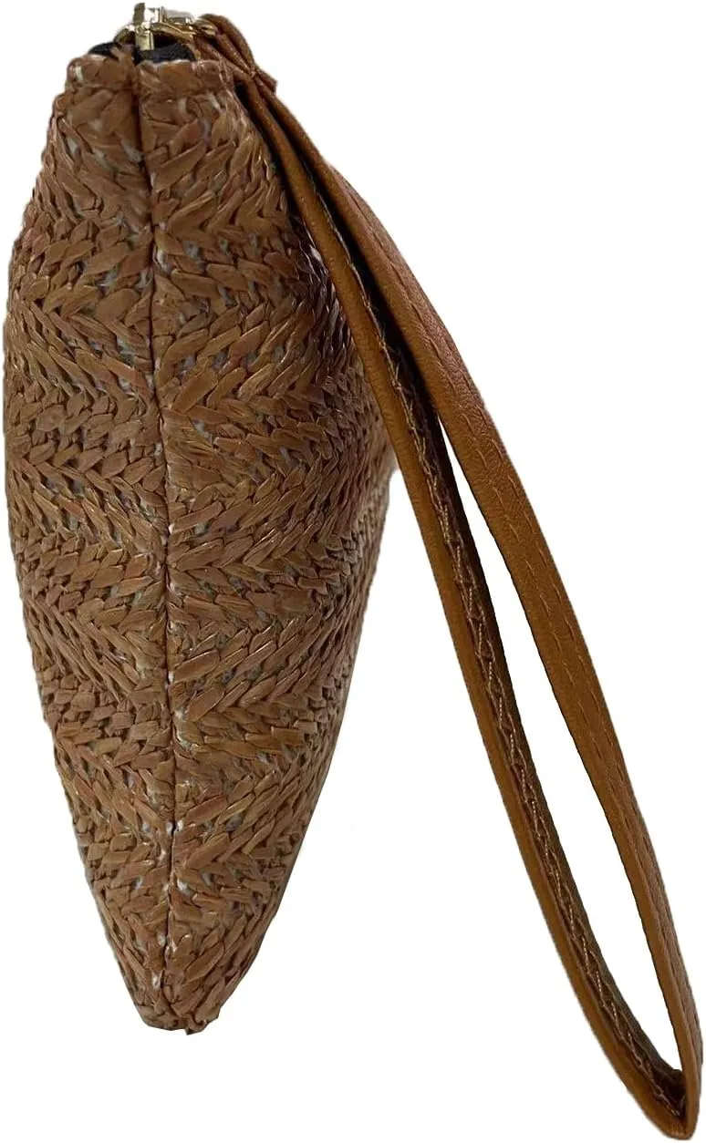 FairyCity Straw Clutch Purse for Women 2024, Bohemian Summer Woven Beach Straw Purse Zipper Wristlet Wallets Handbag