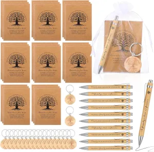 Family Reunion Favors Wood Keychain Mini Notebook Notepads Ballpoint Pen with Organza Bag Gifts for Families