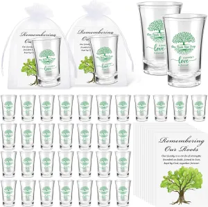 Family Reunion Gifts Acrylic Plastic Shot Clear Glasses with Inspirational Card Organza Bag Family Tree Party Souvenirs Family Reunion Favors for Families (60set)