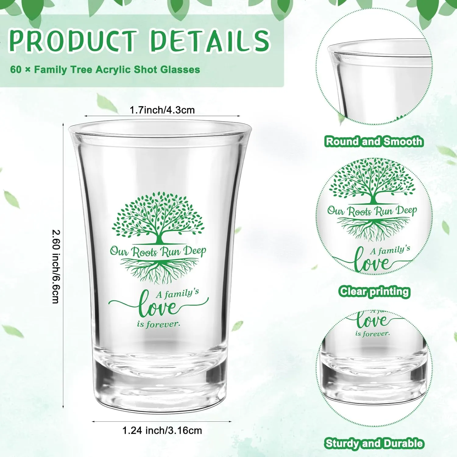 Family Reunion Gifts Acrylic Plastic Shot Clear Glasses with Inspirational Card Organza Bag Family Tree Party Souvenirs Family Reunion Favors for Families (60set)
