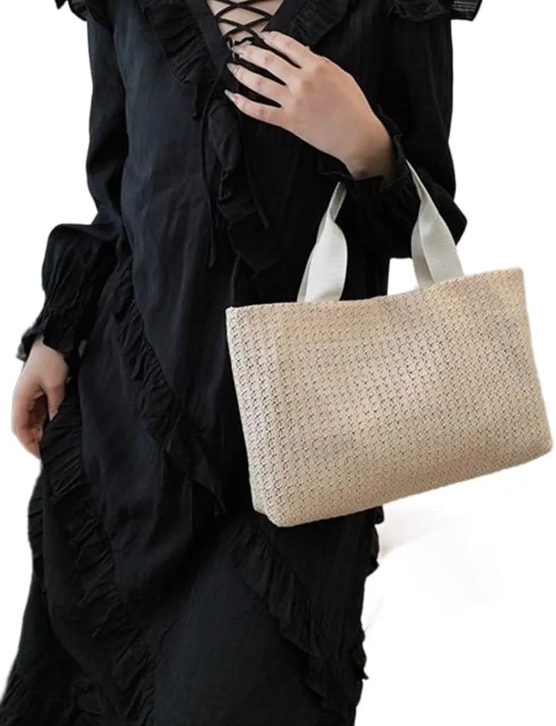 Fashion Beach Woven Straw Bag Lightweight and Practical Top Handle Casual Shoulder Handbag for Vacation and Shopping