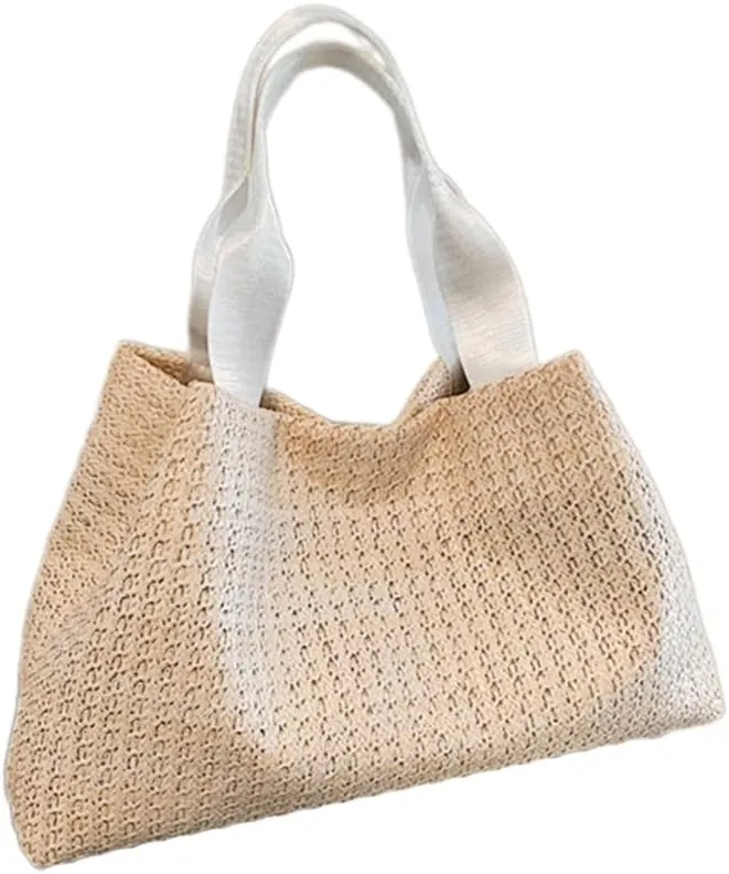 Fashion Beach Woven Straw Bag Lightweight and Practical Top Handle Casual Shoulder Handbag for Vacation and Shopping