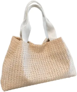 Fashion Beach Woven Straw Bag Lightweight and Practical Top Handle Casual Shoulder Handbag for Vacation and Shopping