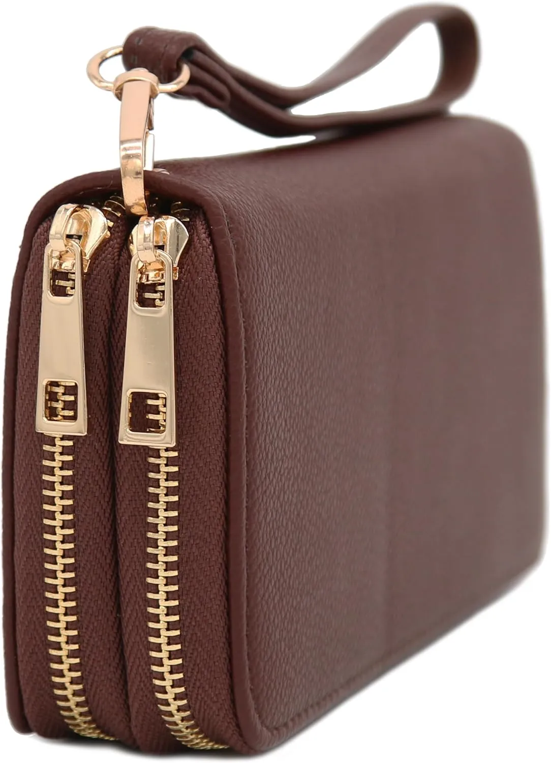 FashionPuzzle Double Zip Around PU Leather Wristlet Cell Phone Wallet