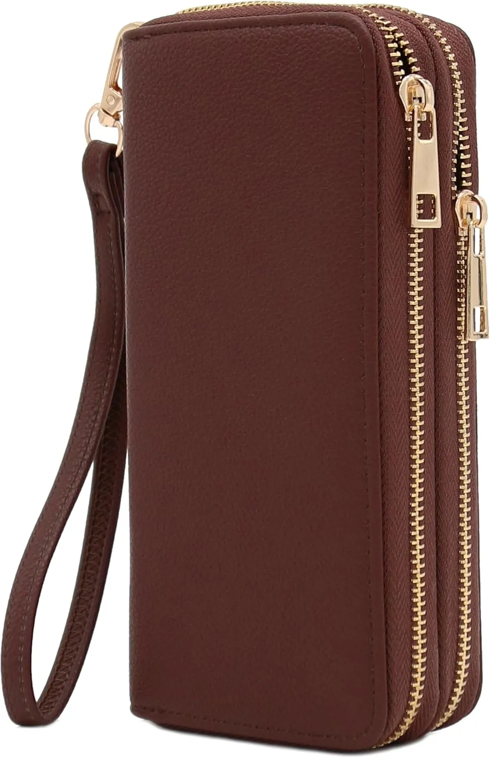 FashionPuzzle Double Zip Around PU Leather Wristlet Cell Phone Wallet