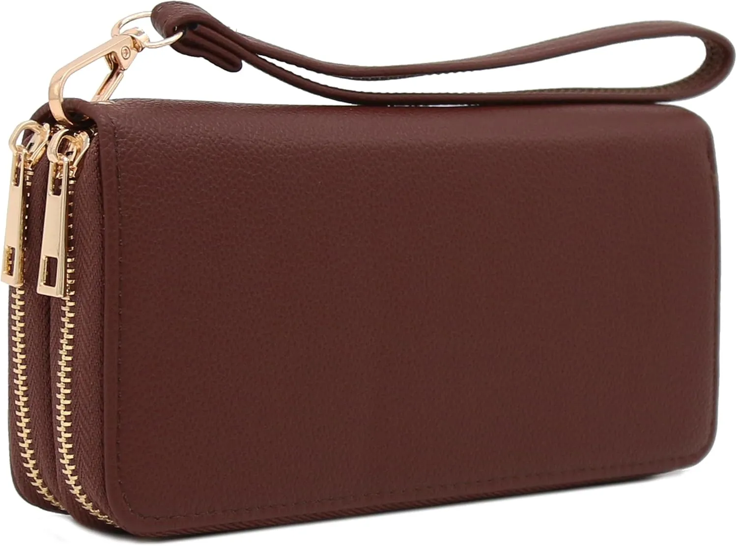 FashionPuzzle Double Zip Around PU Leather Wristlet Cell Phone Wallet