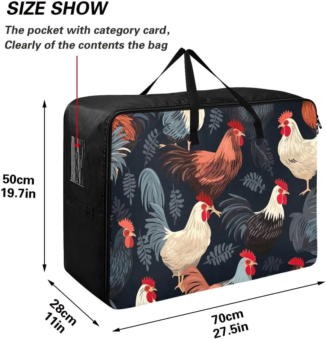 Featuring Chickens Storage Bags, 27.5x19.7x11 In, Collapsible Moving Bags Storage Organizer for Clothes, Bedding, Comforter