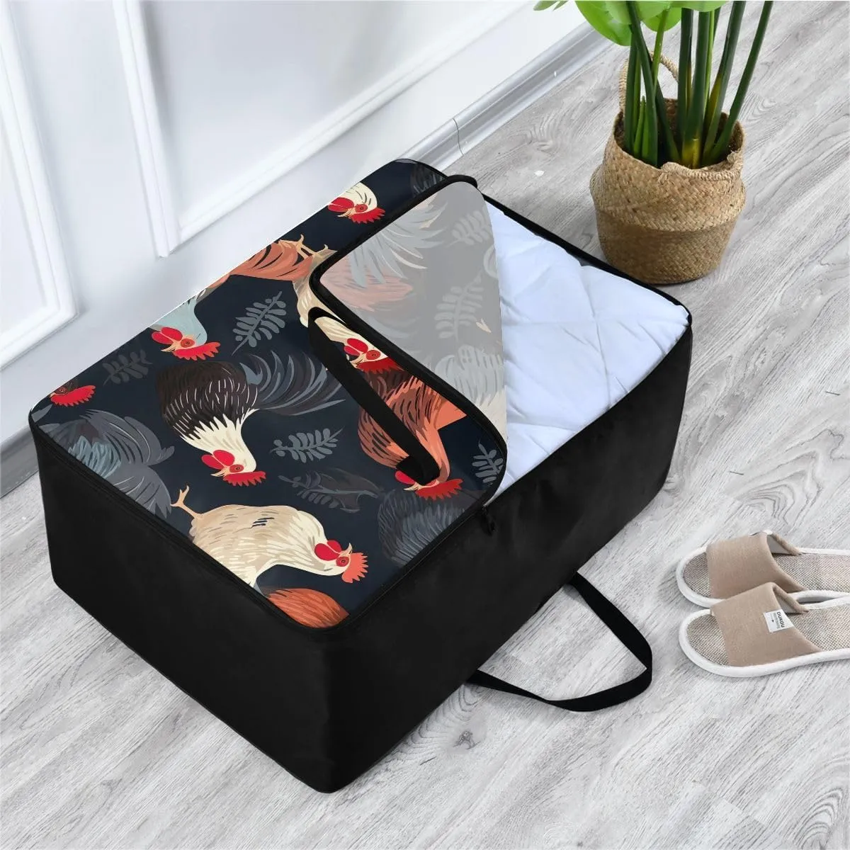 Featuring Chickens Storage Bags, 27.5x19.7x11 In, Collapsible Moving Bags Storage Organizer for Clothes, Bedding, Comforter
