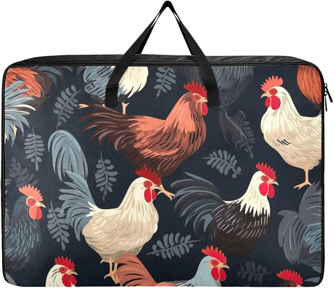 Featuring Chickens Storage Bags, 27.5x19.7x11 In, Collapsible Moving Bags Storage Organizer for Clothes, Bedding, Comforter