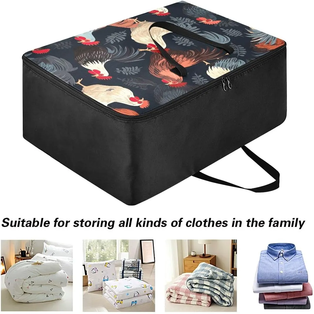 Featuring Chickens Storage Bags, 27.5x19.7x11 In, Collapsible Moving Bags Storage Organizer for Clothes, Bedding, Comforter